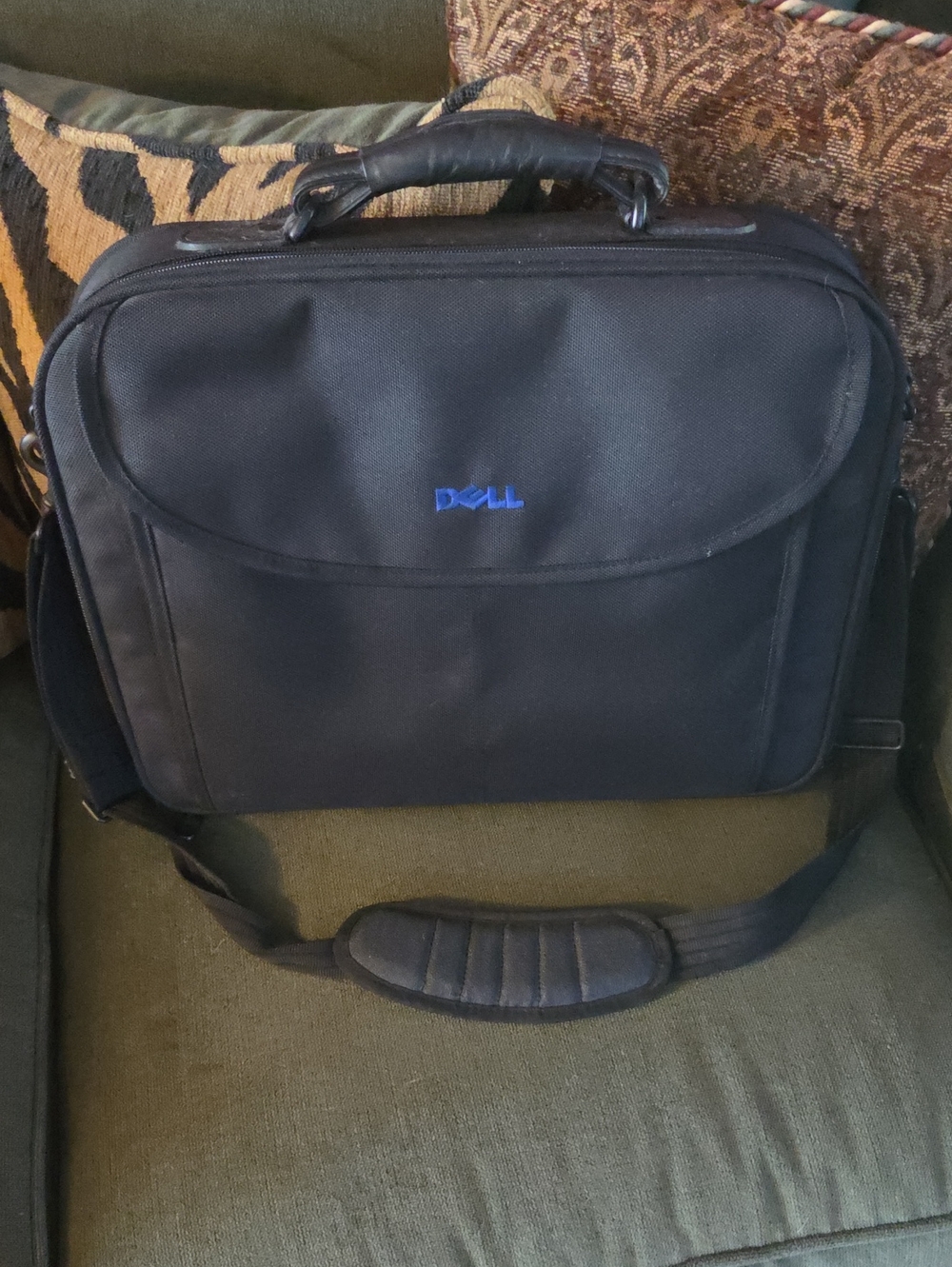 Dell Black Laptop Bag with Blue Logo and Padded Shoulder Strap